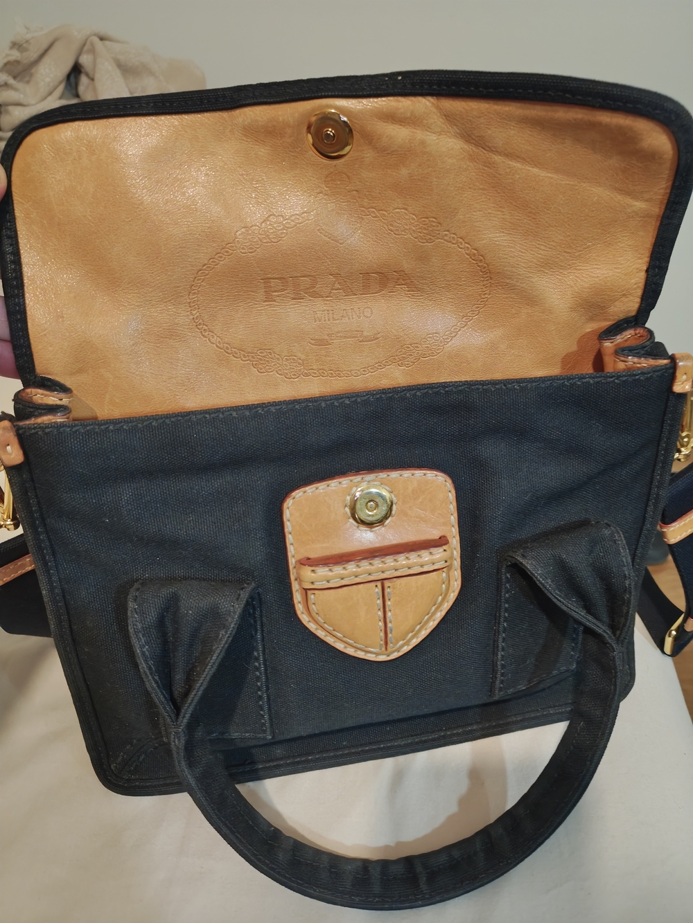 Prada Black Crossbody Satchel with Tan Leather Accent - Picture 6 of 14